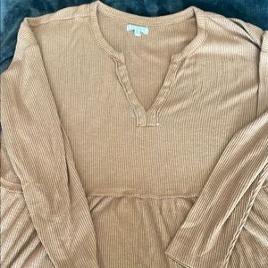 Casual Tan Ribbed Long Sleeve Top